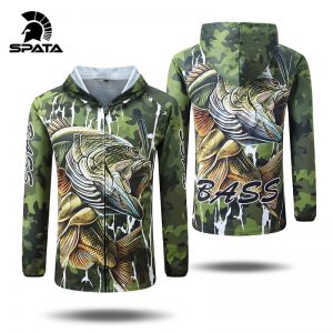 SPATA New BASS Fishing t Shirts Anti-UV Sun Protection Long Sleeve Men Breathable Camouflage Fishing Sets Shirt Clothing Clothes