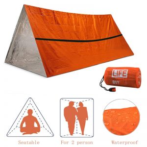 2Person Emergency Shelter Waterproof Thermal Blanket Rescue Survival Kit SOS Sleeping Bag Survival Tube Emergency Tent w Whistle