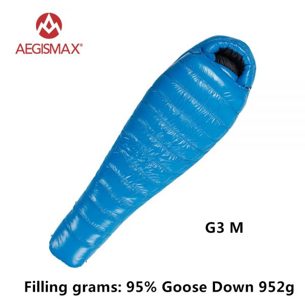 AEGISMAX 95% White Goose Down Mummy Camping Sleeping Bag Cold Winter Ultralight Baffle Design Camping Splicing FP800 G1-G5