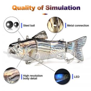 Robotic Swimming Lures Fishing Auto Electric Lure Bait Wobblers For 4-Segement Swimbait USB Rechargeable Flashing LED light