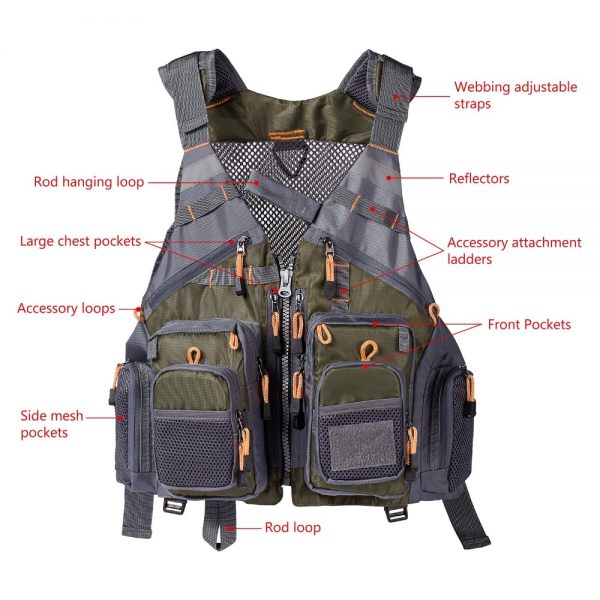 Bassdash Breathable Fishing Vest Outdoor Sports Fly Swimming Safety Adjustable Utility Vest Fishing Tackle for Men and Women