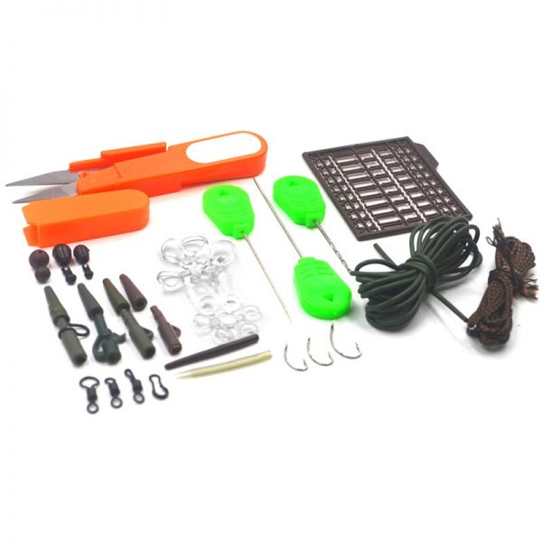 MNFT 1Set Carp Fishing Tackle Kit Box Lead Clips/Beads/Hooks/Scissors/Rigging/ Anti-tangle Sleeves/Swivels Baits Terminal Tackle